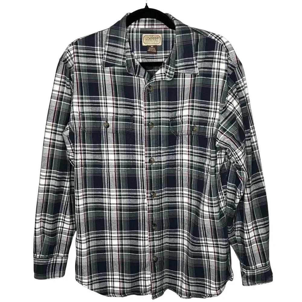 CE SCHMIDT Shirt Mens Medium Blue Green Plaid Button Up Heavy Cotton Workwear - Picture 1 of 4